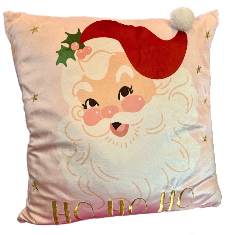 Pink Vintage Inspired ‘Ho Ho Ho’ Santa Claus Christmas Pillow